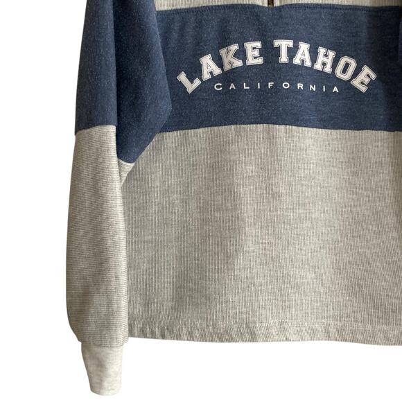 Retro Gray Blue Lake Tahoe California Sporty Preppy Quarter Zip Jacket Sz Large - Picture 9 of 16